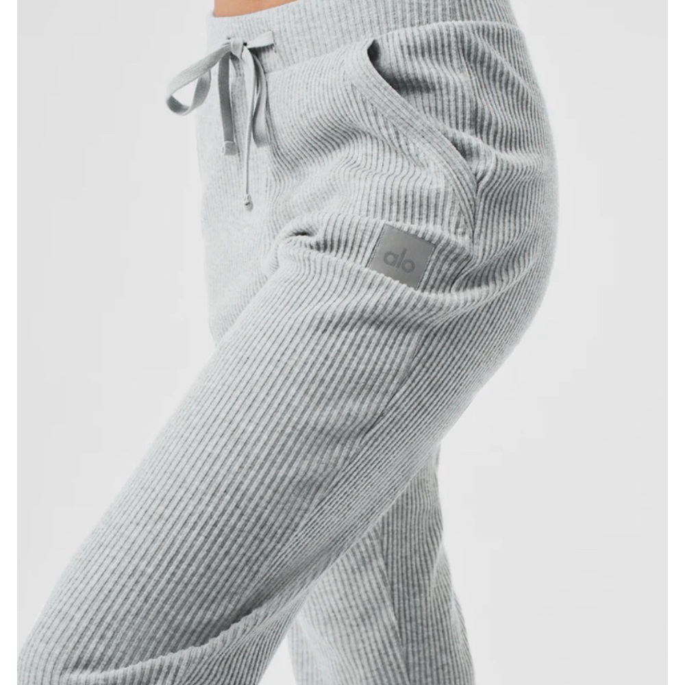 ALO Yoga Gray Ribbed Joggers with Drawstring Waist